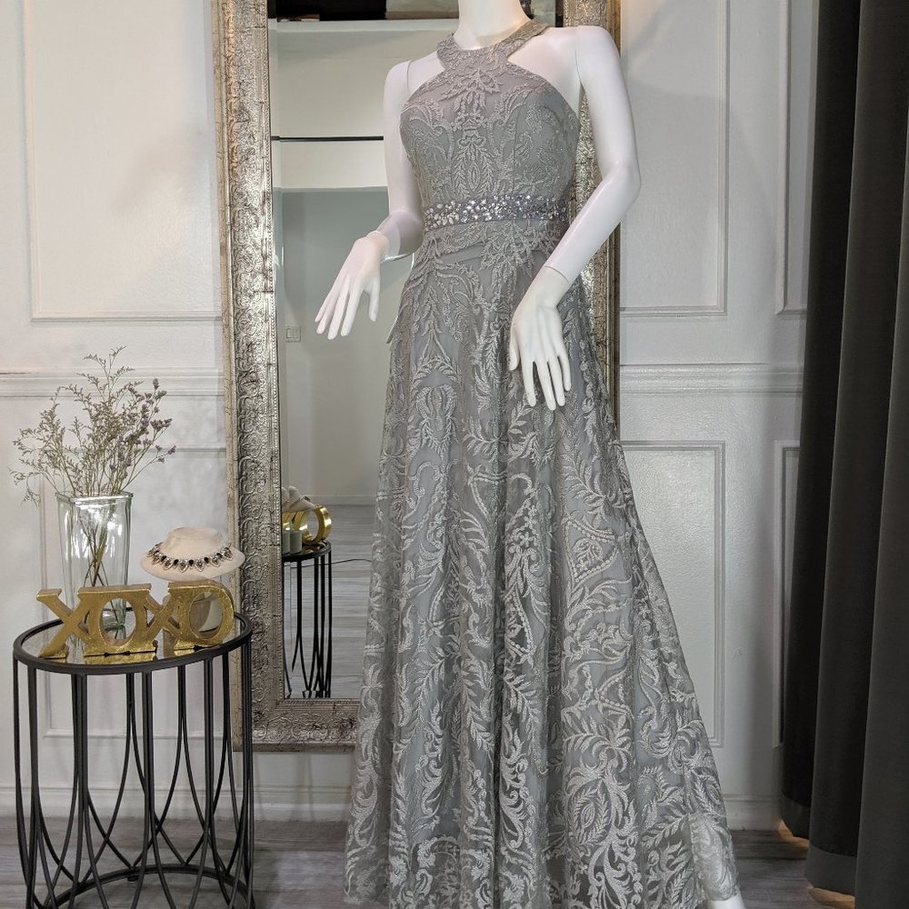 Silver Grey Formal Evening Prom Dress Gown